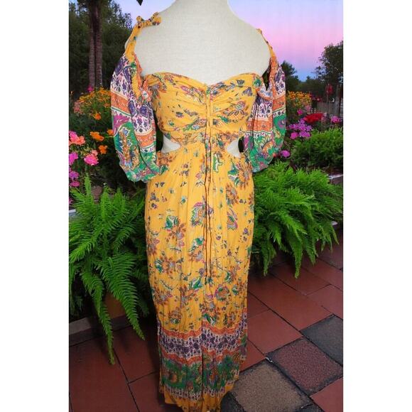 Free People Bali Citrus Skies Jumpsuit – Size L– Ruched Bodice, Cutouts, - Picture 6 of 15